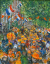 kunstkaart oranje feestgangers in Amsterdam
