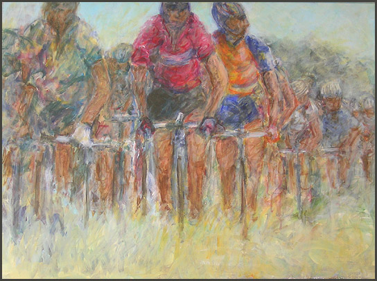 artproject wielrenschilderij wielrenners op de weg